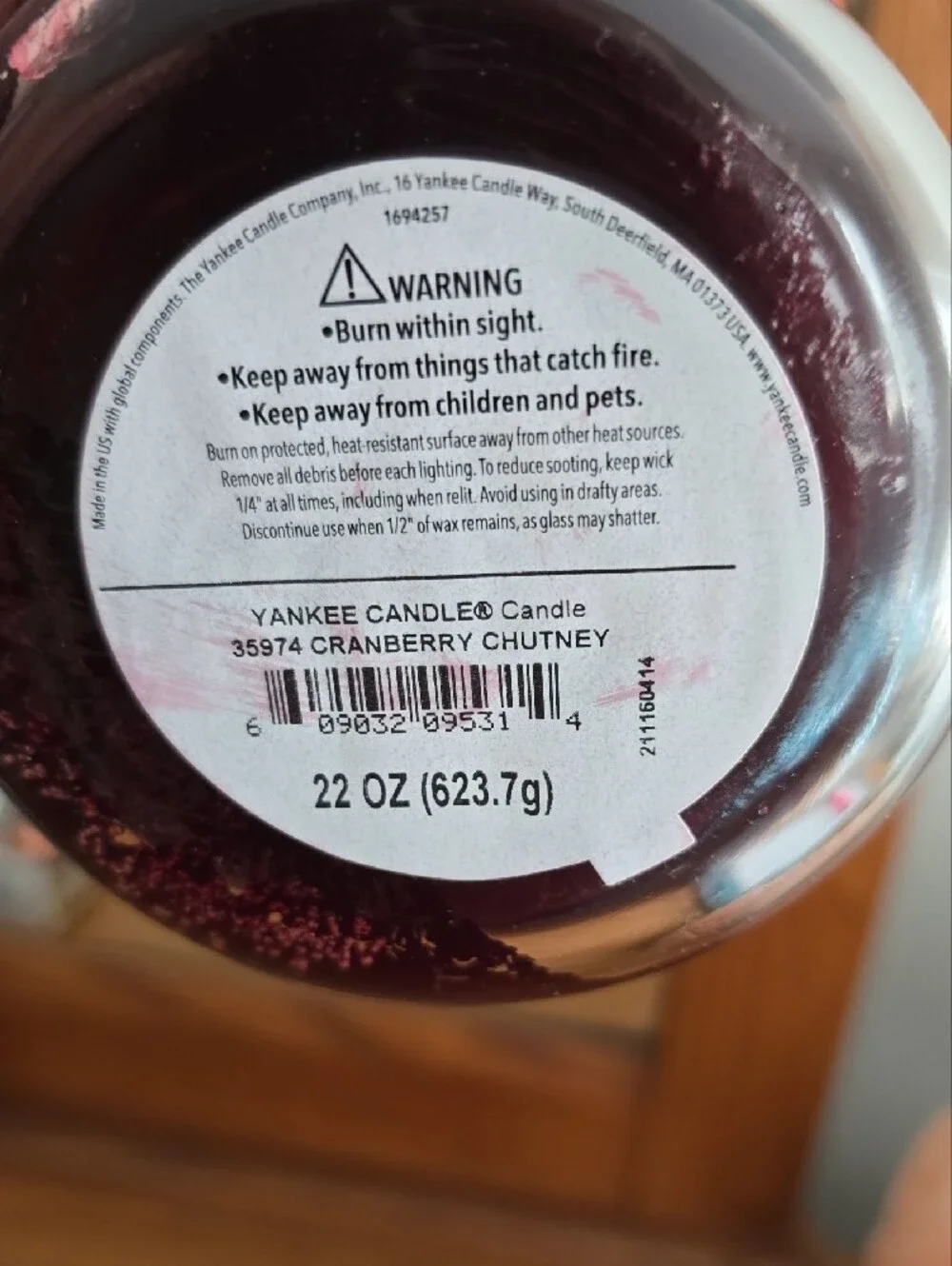 Yankee Candle Cranberry Chutney Jar - Deep Burgundy